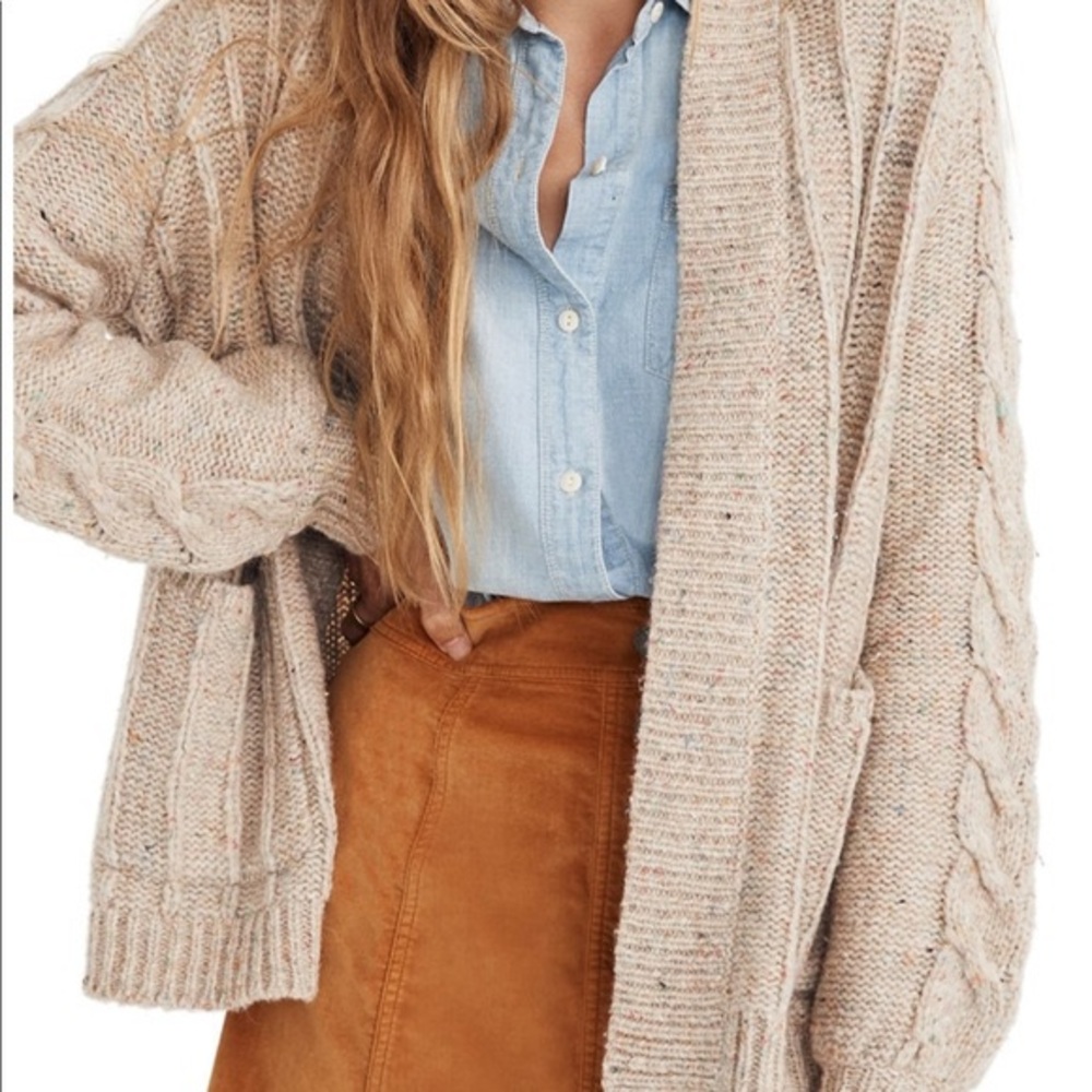 Madewell Bubble Sleeve Cable Knit Cardigan